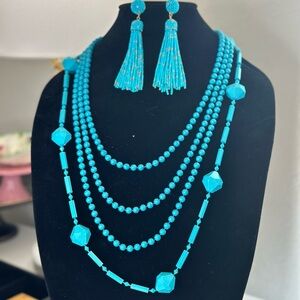 Set of Vintage necklace w contemporary earrings to match turquoise color aqua